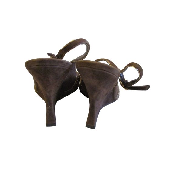 Nina Brown Suede Gold Studded Wedge Slingbacks - Picture 6 of 8